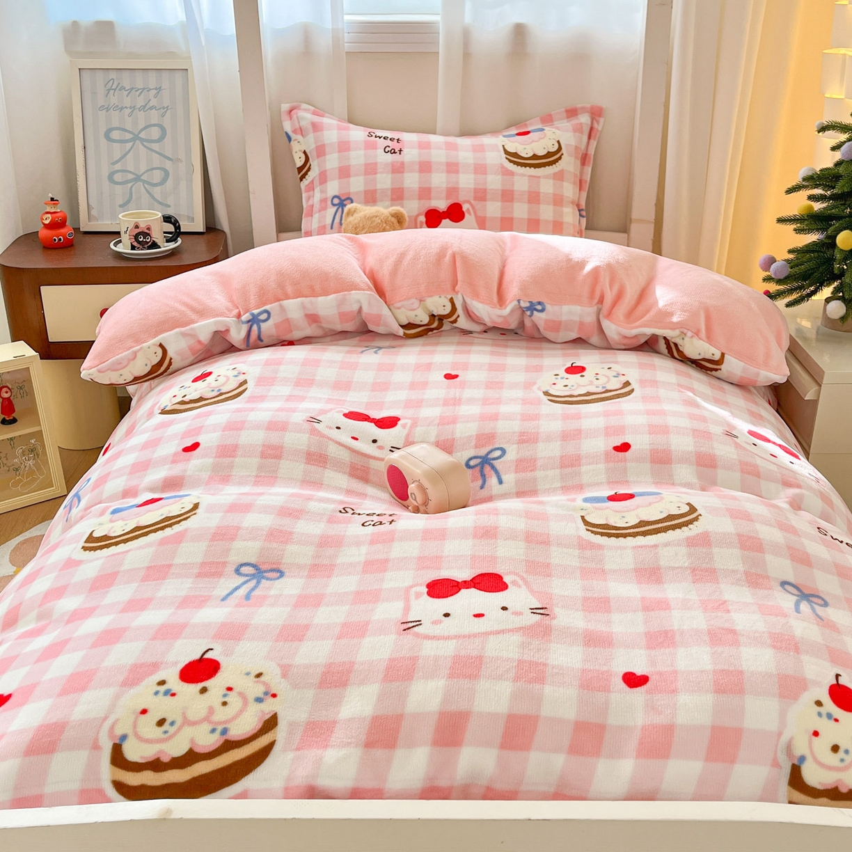 91家纺网 家纺一手货源 找家纺 寻米 2025新款高克重加厚保暖牛奶绒学生宿舍单床笠单件床笠 小喵浮云卷