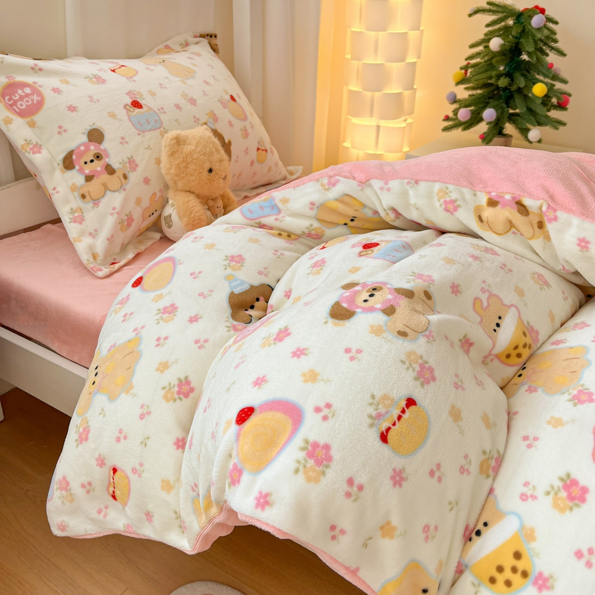 91家纺网 家纺一手货源 找家纺 寻米 2025新款高克重加厚保暖牛奶绒学生宿舍单床笠单件床笠 草莓布丁