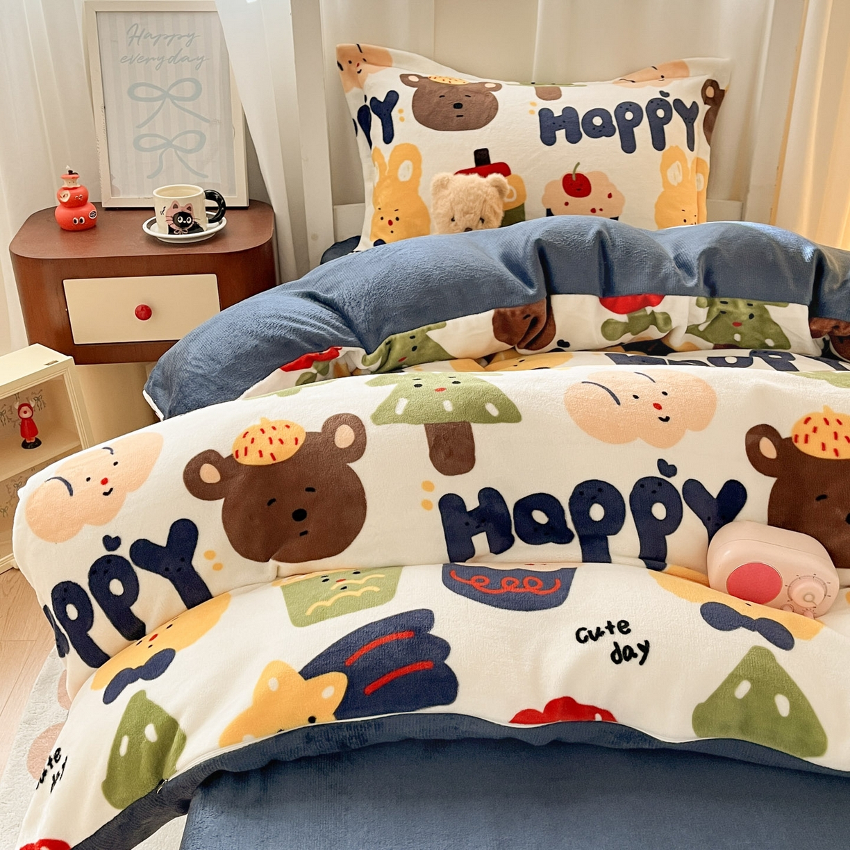 91家纺网 家纺一手货源 找家纺 寻米 2025新款高克重加厚保暖牛奶绒学生宿舍单床笠单件床笠 奇奇莫拉-蓝色