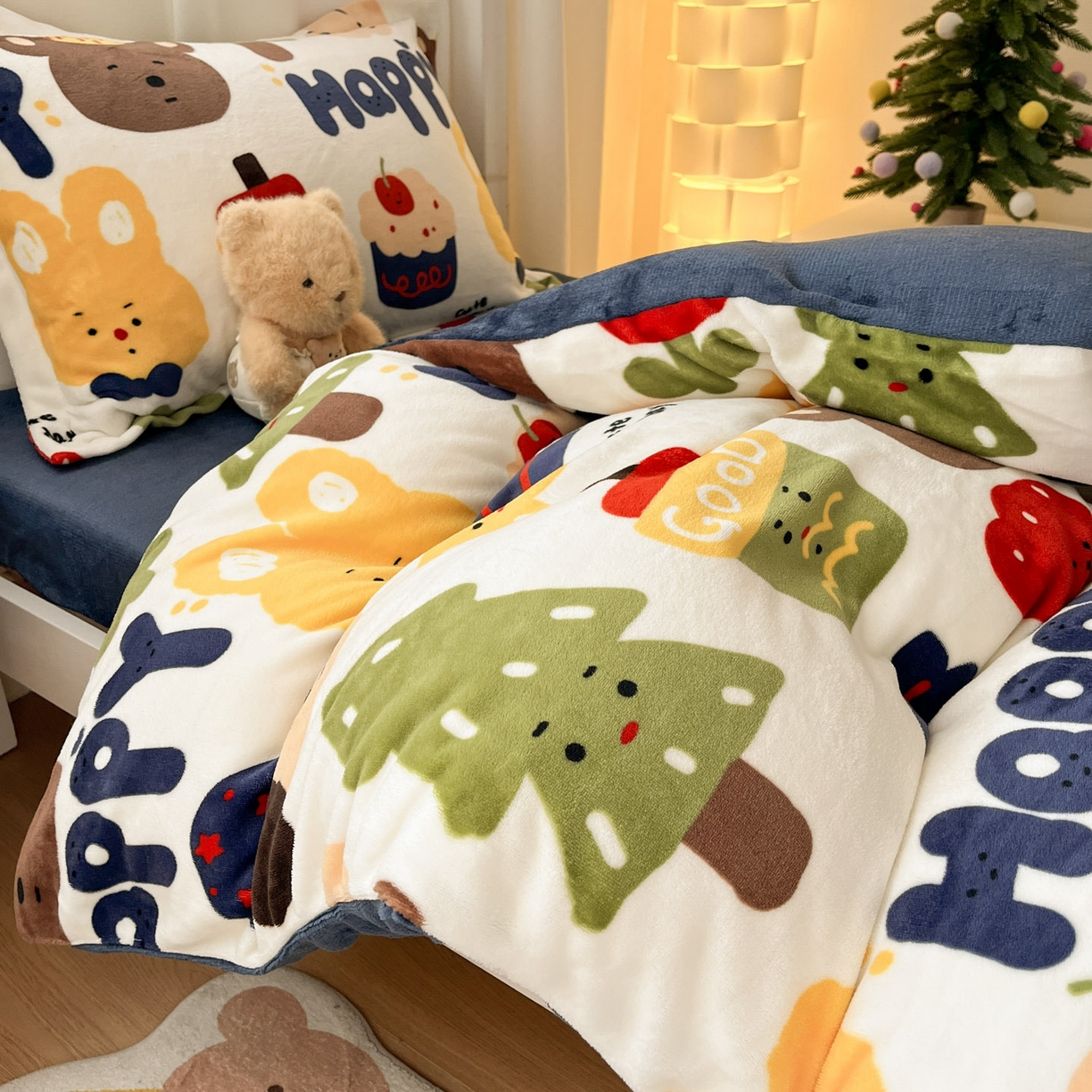 91家纺网 家纺一手货源 找家纺 寻米 2025新款高克重加厚保暖牛奶绒学生宿舍单床笠单件床笠 奇奇莫拉-蓝色