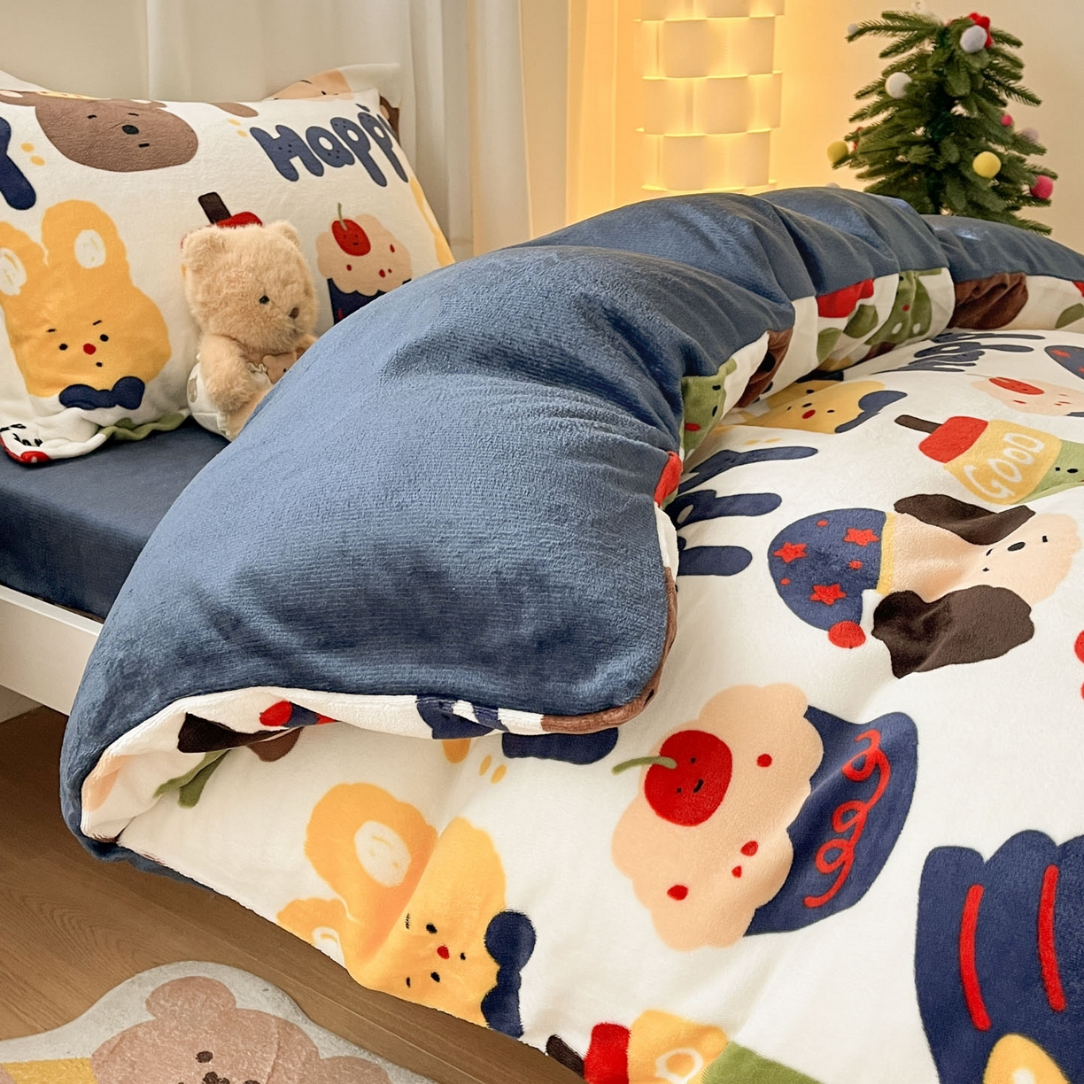 91家纺网 家纺一手货源 找家纺 寻米 2025新款高克重加厚保暖牛奶绒学生宿舍单床笠单件床笠 奇奇莫拉-蓝色