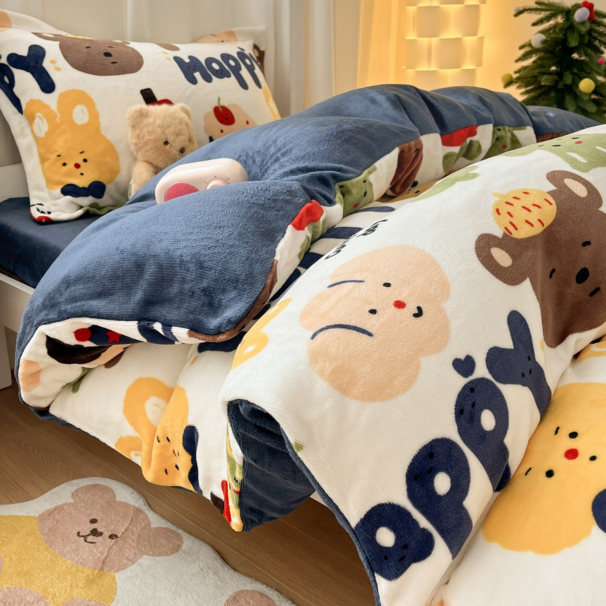 91家纺网 家纺一手货源 找家纺 寻米 2025新款高克重加厚保暖牛奶绒学生宿舍单床笠单件床笠 奇奇莫拉-蓝色