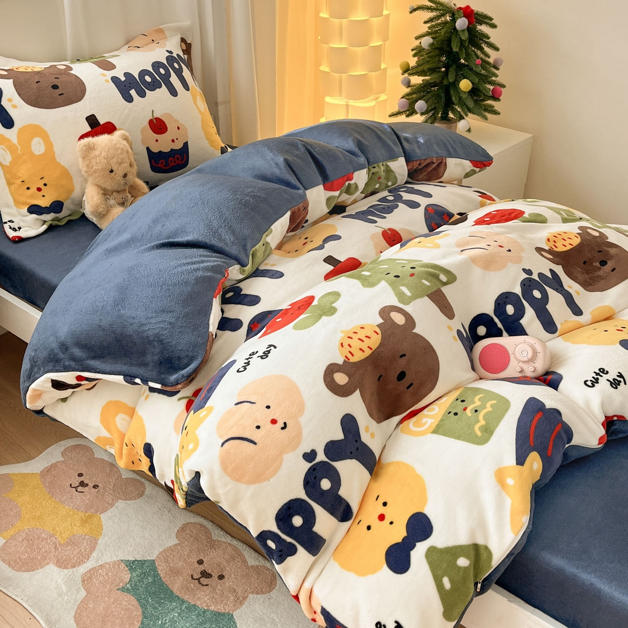 91家纺网 家纺一手货源 找家纺 寻米 2025新款高克重加厚保暖牛奶绒学生宿舍单床笠单件床笠 奇奇莫拉-蓝色