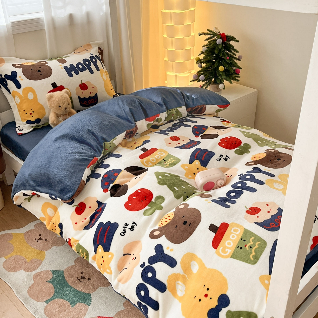 91家纺网 家纺一手货源 找家纺 寻米 2025新款高克重加厚保暖牛奶绒学生宿舍单床笠单件床笠 奇奇莫拉-蓝色