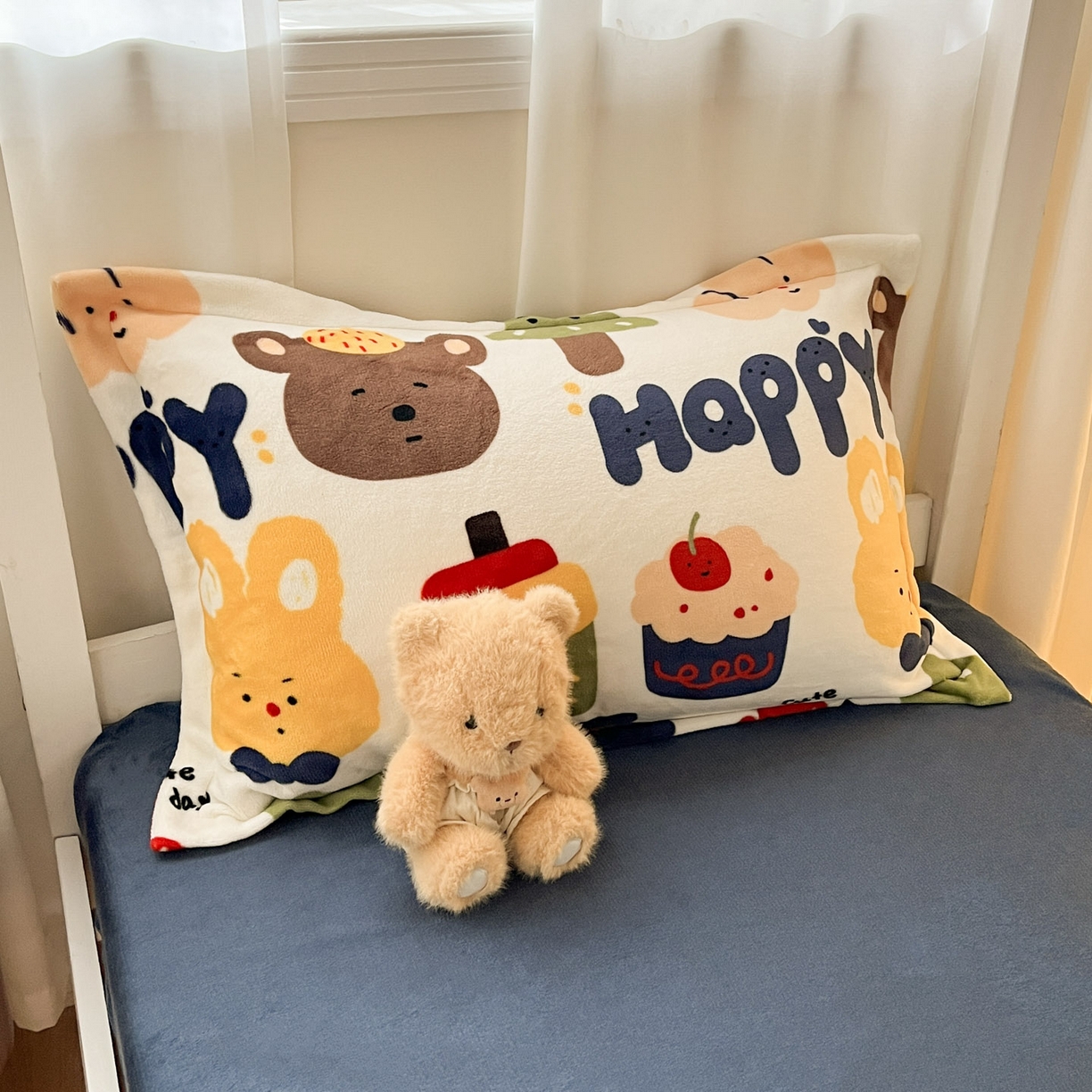 91家纺网 家纺一手货源 找家纺 寻米 2025新款高克重加厚保暖牛奶绒学生宿舍单床笠单件床笠 奇奇莫拉-蓝色