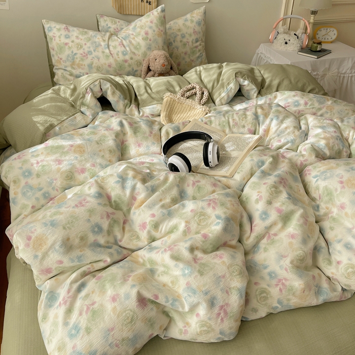 91家纺网 家纺一手货源 找家纺 铺尚美家纺 2025新款亲肤舒适A类云感双层纱印花小清新四件套（提供买家秀） 栀子花信