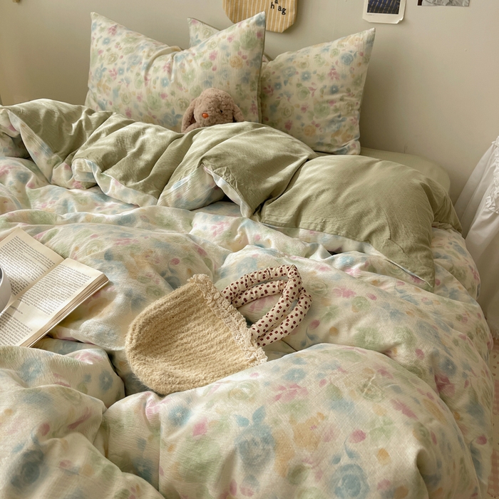 91家纺网 家纺一手货源 找家纺 铺尚美家纺 2025新款亲肤舒适A类云感双层纱印花小清新四件套（提供买家秀） 栀子花信