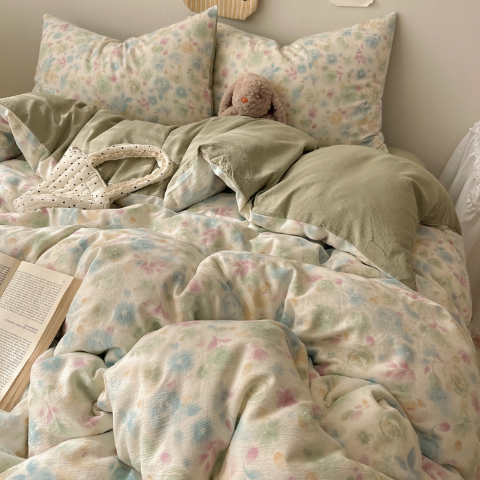 91家纺网 家纺一手货源 找家纺 铺尚美家纺 2025新款亲肤舒适A类云感双层纱印花小清新四件套（提供买家秀） 栀子花信