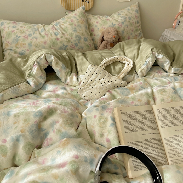 91家纺网 家纺一手货源 找家纺 铺尚美家纺 2025新款亲肤舒适A类云感双层纱印花小清新四件套（提供买家秀） 栀子花信