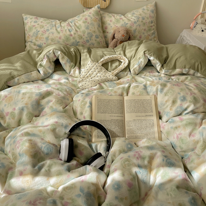 91家纺网 家纺一手货源 找家纺 铺尚美家纺 2025新款亲肤舒适A类云感双层纱印花小清新四件套（提供买家秀） 栀子花信