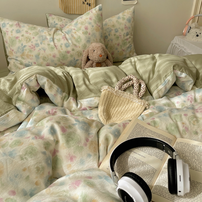 91家纺网 家纺一手货源 找家纺 铺尚美家纺 2025新款亲肤舒适A类云感双层纱印花小清新四件套（提供买家秀） 栀子花信