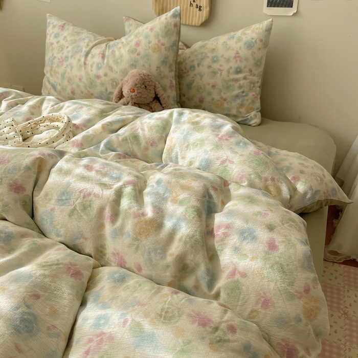 91家纺网 家纺一手货源 找家纺 铺尚美家纺 2025新款亲肤舒适A类云感双层纱印花小清新四件套（提供买家秀） 栀子花信