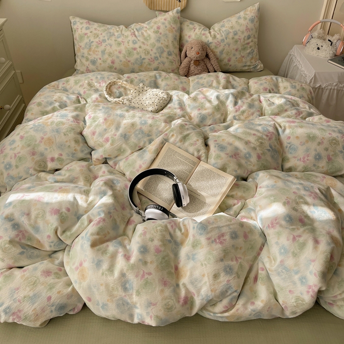 91家纺网 家纺一手货源 找家纺 铺尚美家纺 2025新款亲肤舒适A类云感双层纱印花小清新四件套（提供买家秀） 栀子花信