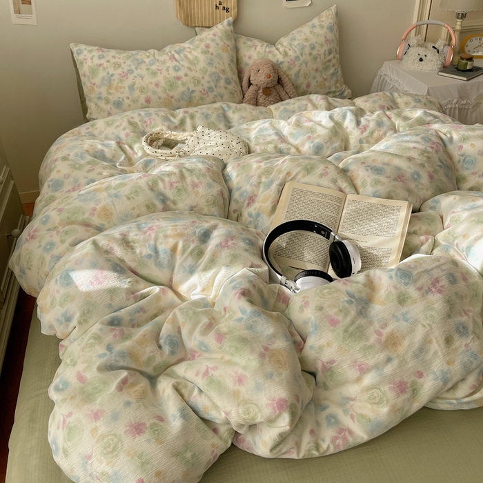 91家纺网 家纺一手货源 找家纺 铺尚美家纺 2025新款亲肤舒适A类云感双层纱印花小清新四件套（提供买家秀） 栀子花信