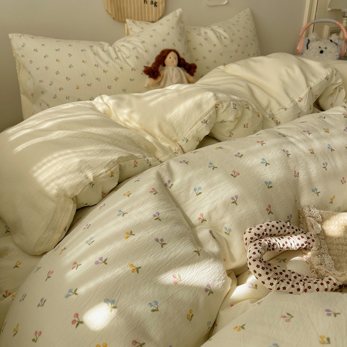 91家纺网 家纺一手货源 找家纺 铺尚美家纺 2025新款亲肤舒适A类云感双层纱印花小清新四件套（提供买家秀） 樱桃布丁