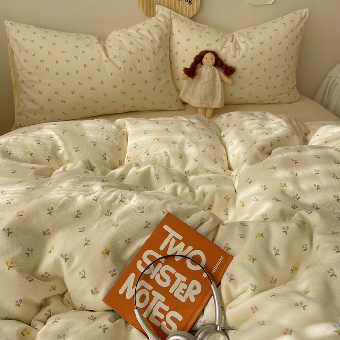 91家纺网 家纺一手货源 找家纺 铺尚美家纺 2025新款亲肤舒适A类云感双层纱印花小清新四件套（提供买家秀） 樱桃布丁