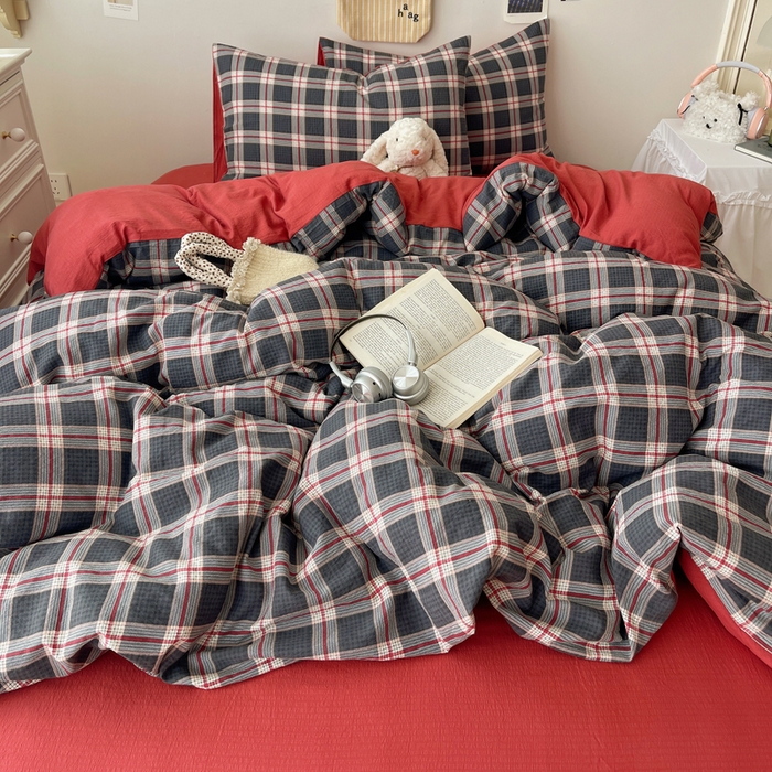 91家纺网 家纺一手货源 找家纺 铺尚美家纺 2025新款亲肤舒适A类云感双层纱印花小清新四件套（提供买家秀） 幻夜