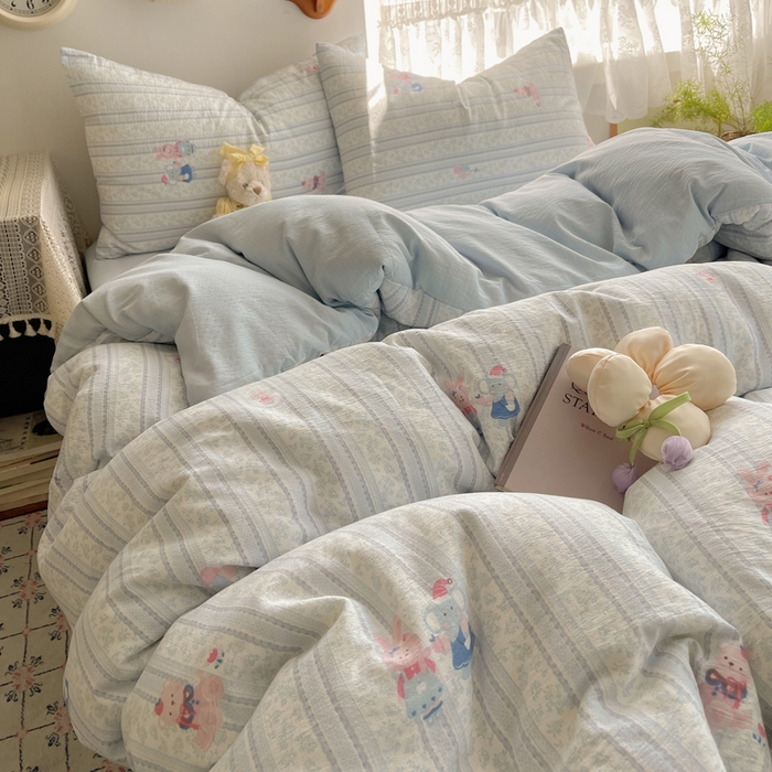 91家纺网 家纺一手货源 找家纺 铺尚美家纺 2025新款亲肤舒适A类云感双层纱印花小清新四件套（提供买家秀） 小象宝宝