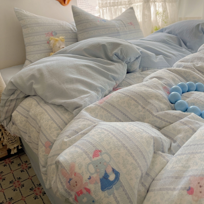 91家纺网 家纺一手货源 找家纺 铺尚美家纺 2025新款亲肤舒适A类云感双层纱印花小清新四件套（提供买家秀） 小象宝宝