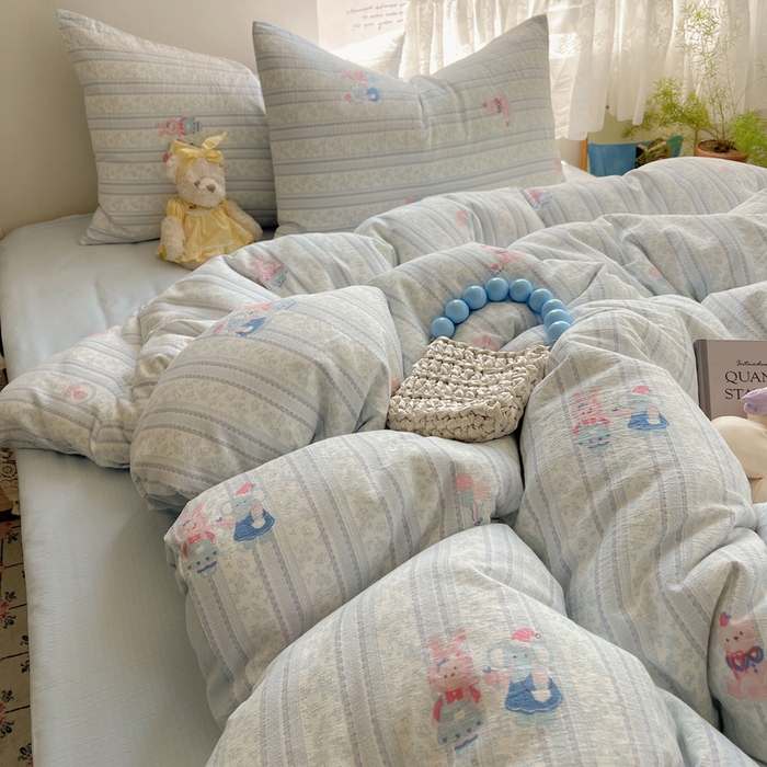 91家纺网 家纺一手货源 找家纺 铺尚美家纺 2025新款亲肤舒适A类云感双层纱印花小清新四件套（提供买家秀） 小象宝宝