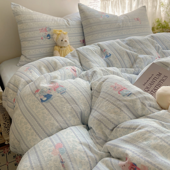 91家纺网 家纺一手货源 找家纺 铺尚美家纺 2025新款亲肤舒适A类云感双层纱印花小清新四件套（提供买家秀） 小象宝宝