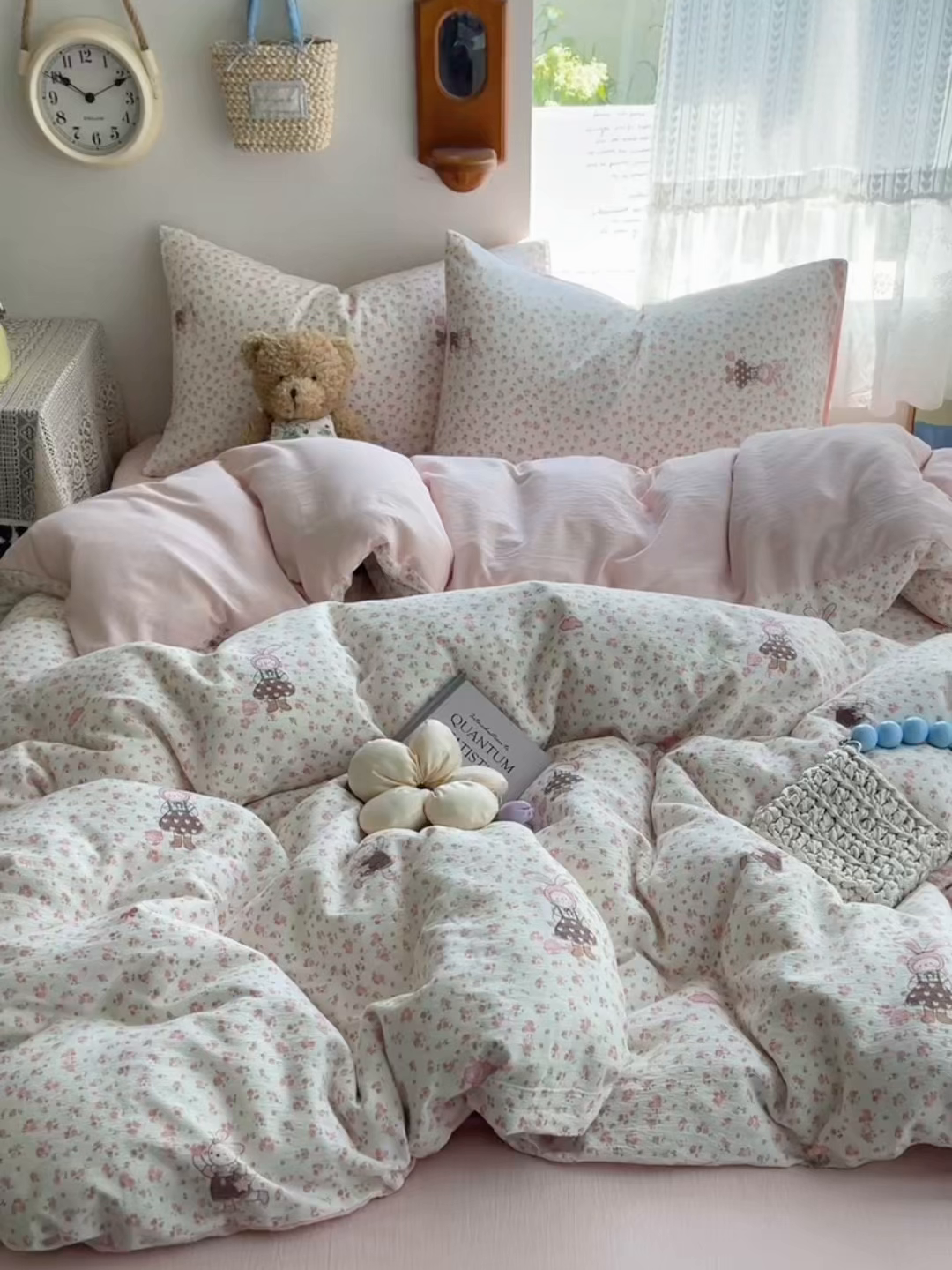 91家纺网 家纺一手货源 找家纺 铺尚美家纺 2025新款亲肤舒适A类云感双层纱印花小清新四件套（提供买家秀） 芭比兔