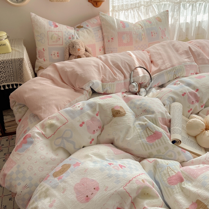 铺尚美家纺 2025新款亲肤舒适A类云感双层纱印花小清新四件套（提供买家秀） 奶油块块