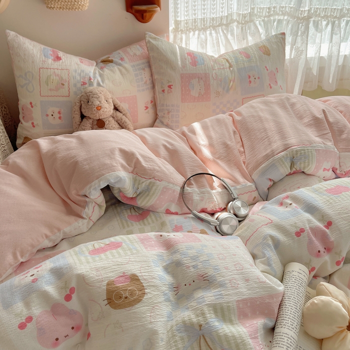 91家纺网 家纺一手货源 找家纺 铺尚美家纺 2025新款亲肤舒适A类云感双层纱印花小清新四件套（提供买家秀） 奶油块块