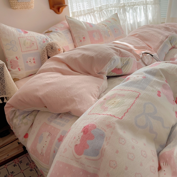 91家纺网 家纺一手货源 找家纺 铺尚美家纺 2025新款亲肤舒适A类云感双层纱印花小清新四件套（提供买家秀） 奶油块块