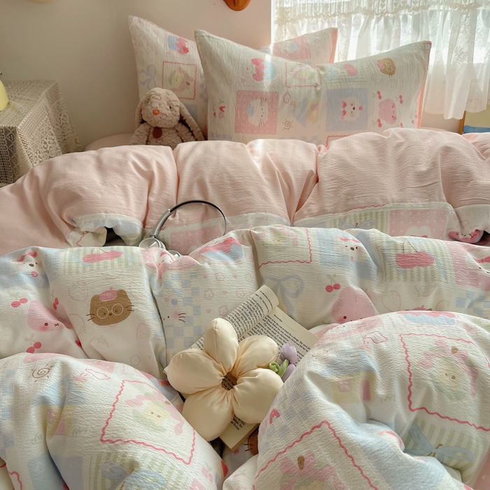 91家纺网 家纺一手货源 找家纺 铺尚美家纺 2025新款亲肤舒适A类云感双层纱印花小清新四件套（提供买家秀） 奶油块块