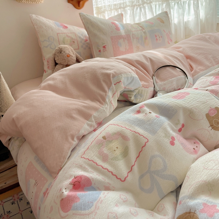 91家纺网 家纺一手货源 找家纺 铺尚美家纺 2025新款亲肤舒适A类云感双层纱印花小清新四件套（提供买家秀） 奶油块块