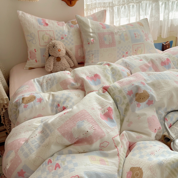 91家纺网 家纺一手货源 找家纺 铺尚美家纺 2025新款亲肤舒适A类云感双层纱印花小清新四件套（提供买家秀） 奶油块块