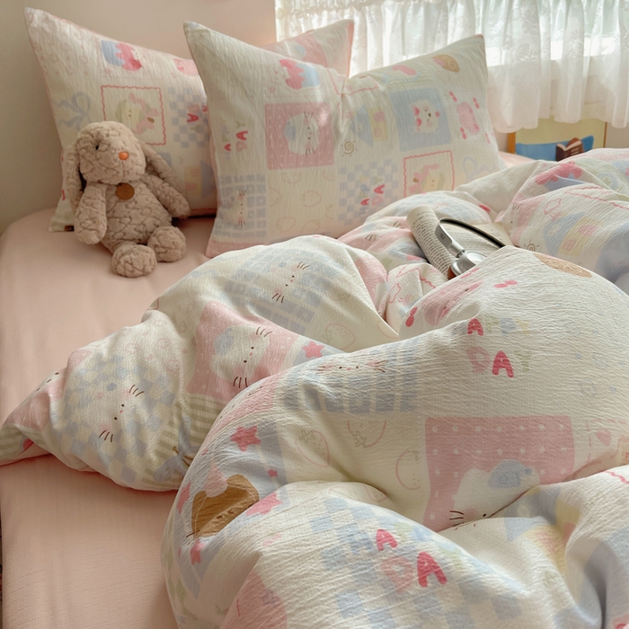 91家纺网 家纺一手货源 找家纺 铺尚美家纺 2025新款亲肤舒适A类云感双层纱印花小清新四件套（提供买家秀） 奶油块块