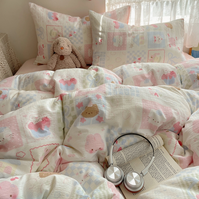 91家纺网 家纺一手货源 找家纺 铺尚美家纺 2025新款亲肤舒适A类云感双层纱印花小清新四件套（提供买家秀） 奶油块块