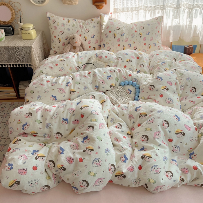 91家纺网 家纺一手货源 找家纺 铺尚美家纺 2025新款亲肤舒适A类云感双层纱印花小清新四件套（提供买家秀） 蜡笔没有新