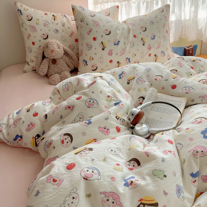 91家纺网 家纺一手货源 找家纺 铺尚美家纺 2025新款亲肤舒适A类云感双层纱印花小清新四件套（提供买家秀） 蜡笔没有新