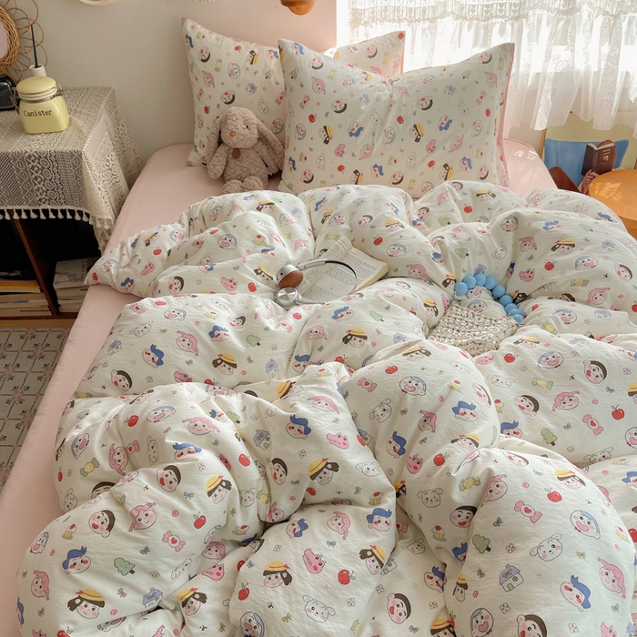 91家纺网 家纺一手货源 找家纺 铺尚美家纺 2025新款亲肤舒适A类云感双层纱印花小清新四件套（提供买家秀） 蜡笔没有新