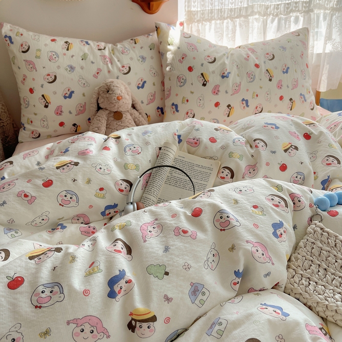 91家纺网 家纺一手货源 找家纺 铺尚美家纺 2025新款亲肤舒适A类云感双层纱印花小清新四件套（提供买家秀） 蜡笔没有新