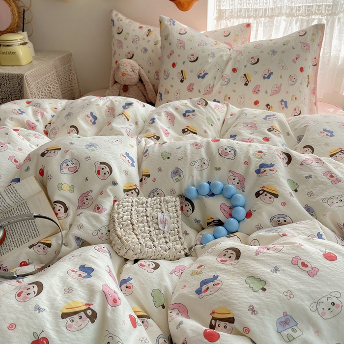 91家纺网 家纺一手货源 找家纺 铺尚美家纺 2025新款亲肤舒适A类云感双层纱印花小清新四件套（提供买家秀） 蜡笔没有新