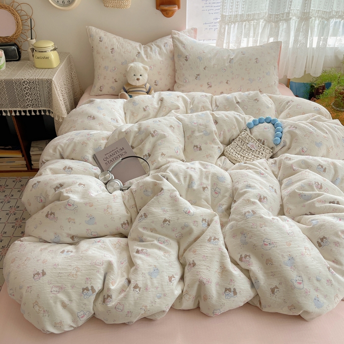 91家纺网 家纺一手货源 找家纺 铺尚美家纺 2025新款亲肤舒适A类云感双层纱印花小清新四件套（提供买家秀） 晴天小猫