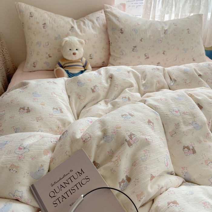 91家纺网 家纺一手货源 找家纺 铺尚美家纺 2025新款亲肤舒适A类云感双层纱印花小清新四件套（提供买家秀） 晴天小猫