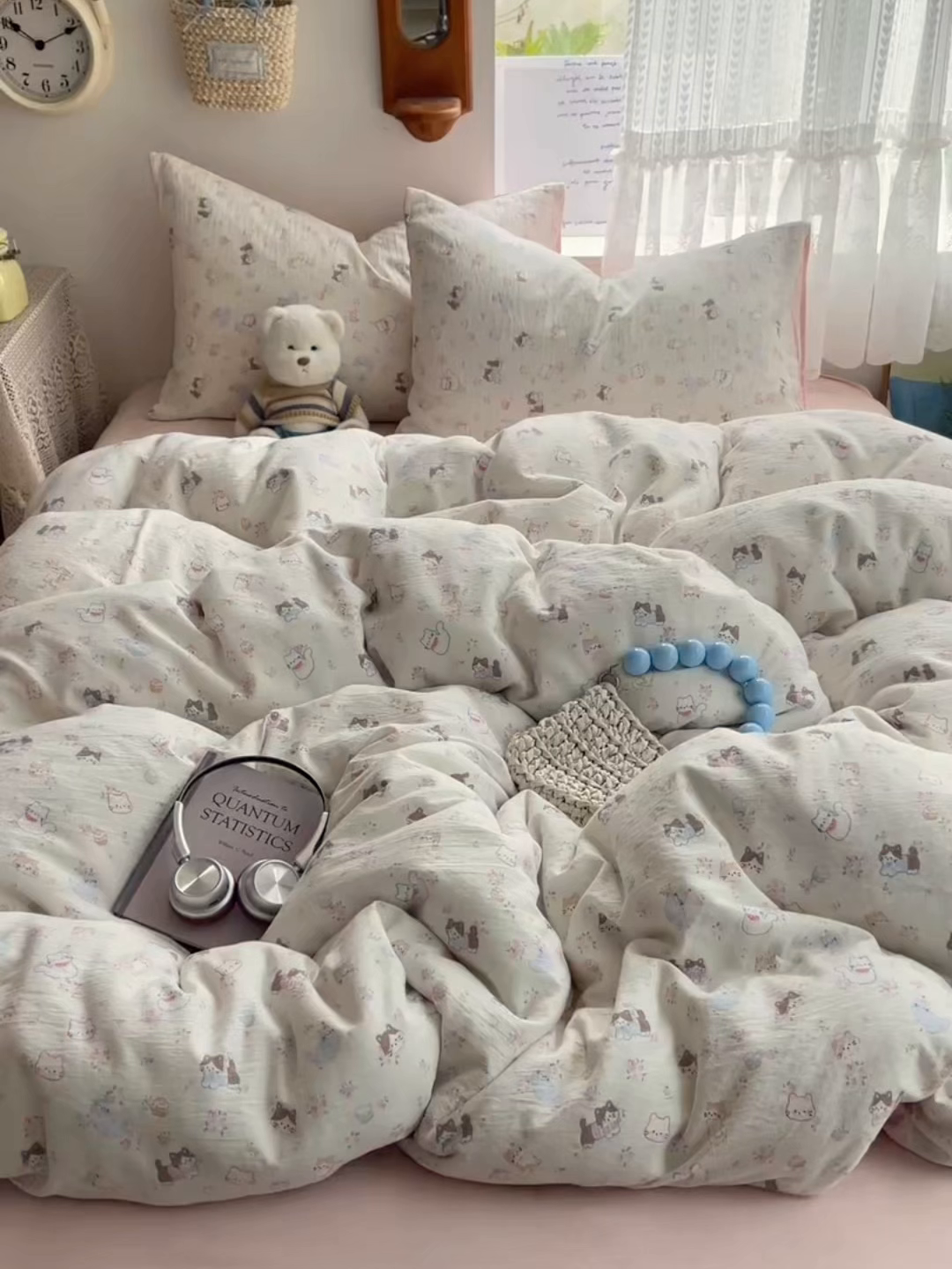 91家纺网 家纺一手货源 找家纺 铺尚美家纺 2025新款亲肤舒适A类云感双层纱印花小清新四件套（提供买家秀） 晴天小猫