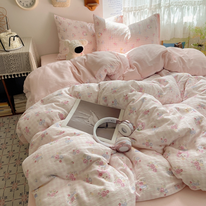 铺尚美家纺 2025新款亲肤舒适A类云感双层纱印花小清新四件套（提供买家秀） 萌主后花园