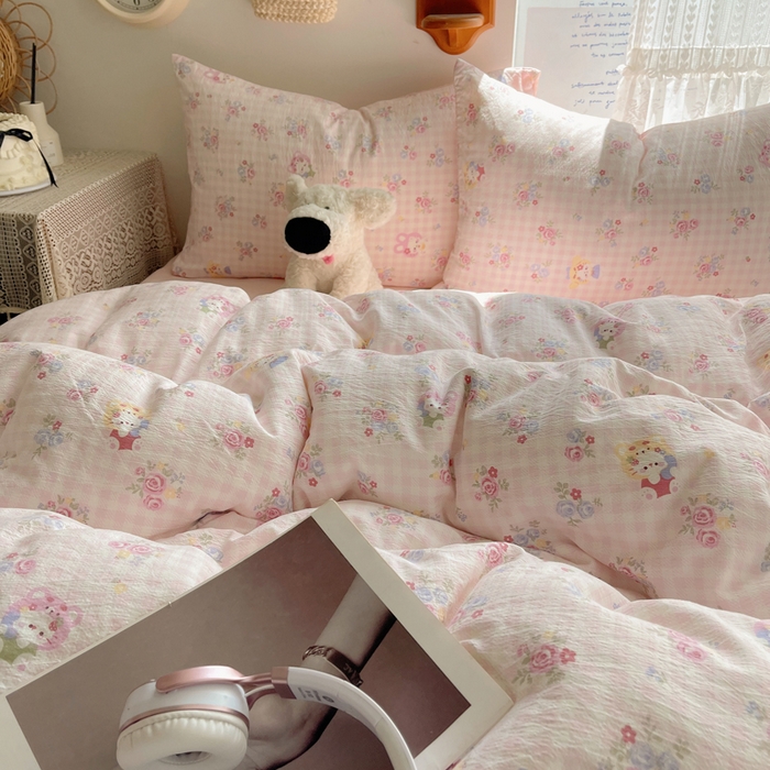 91家纺网 家纺一手货源 找家纺 铺尚美家纺 2025新款亲肤舒适A类云感双层纱印花小清新四件套（提供买家秀） 萌主后花园