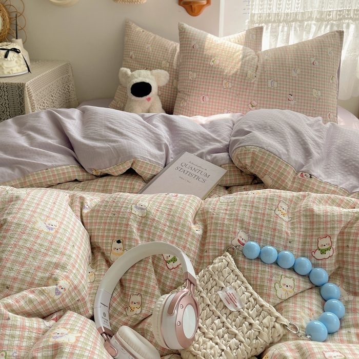 91家纺网 家纺一手货源 找家纺 铺尚美家纺 2025新款亲肤舒适A类云感双层纱印花小清新四件套（提供买家秀） 呆萌西高地