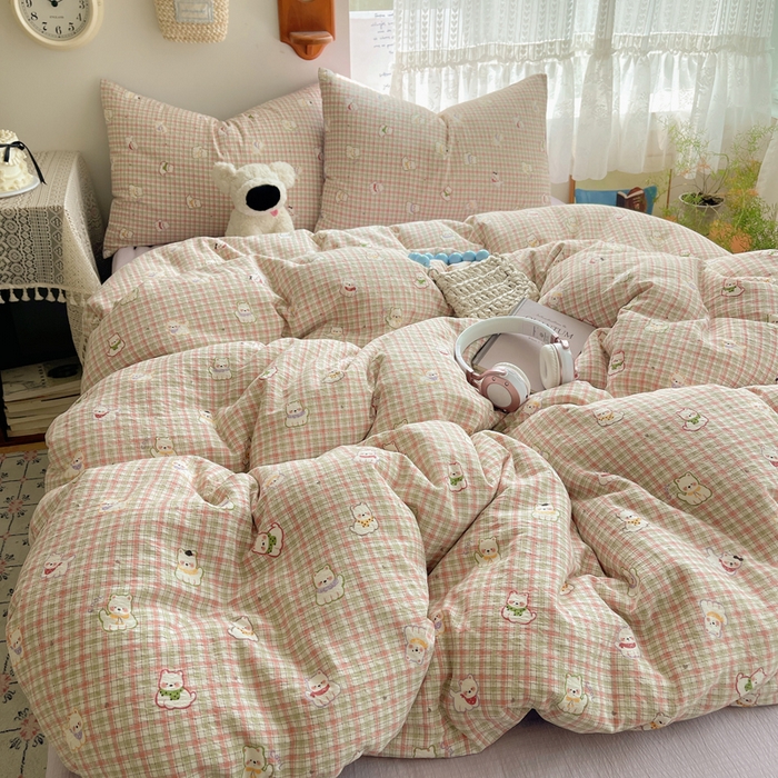 91家纺网 家纺一手货源 找家纺 铺尚美家纺 2025新款亲肤舒适A类云感双层纱印花小清新四件套（提供买家秀） 呆萌西高地