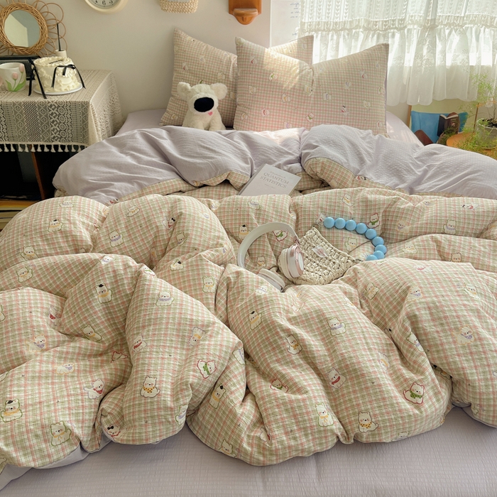 91家纺网 家纺一手货源 找家纺 铺尚美家纺 2025新款亲肤舒适A类云感双层纱印花小清新四件套（提供买家秀） 呆萌西高地