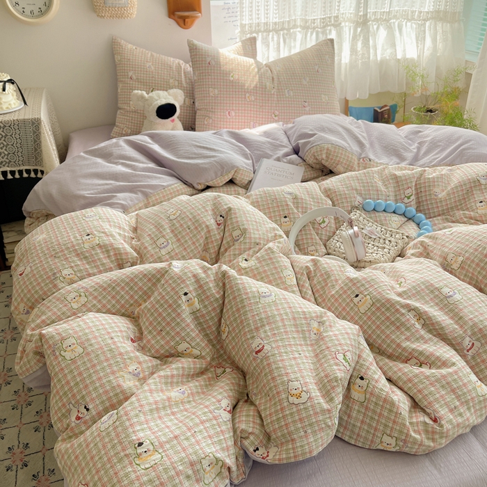 91家纺网 家纺一手货源 找家纺 铺尚美家纺 2025新款亲肤舒适A类云感双层纱印花小清新四件套（提供买家秀） 呆萌西高地