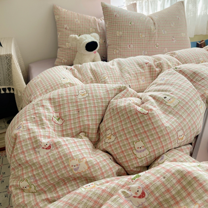 91家纺网 家纺一手货源 找家纺 铺尚美家纺 2025新款亲肤舒适A类云感双层纱印花小清新四件套（提供买家秀） 呆萌西高地