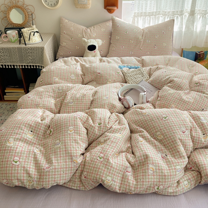 91家纺网 家纺一手货源 找家纺 铺尚美家纺 2025新款亲肤舒适A类云感双层纱印花小清新四件套（提供买家秀） 呆萌西高地